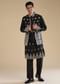 Black Foil Applique Mens Jacket Kurta and Pant Set