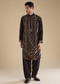 Black Handwoven Jacquard Silk Mens Kurta Pant Set