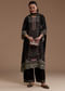 Black Indie Print Kurta Set with Stone Work