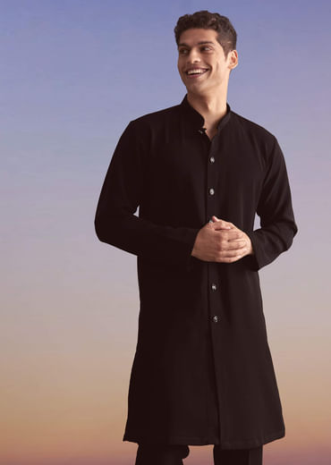Black Indo Western Set For Men With Beads Work