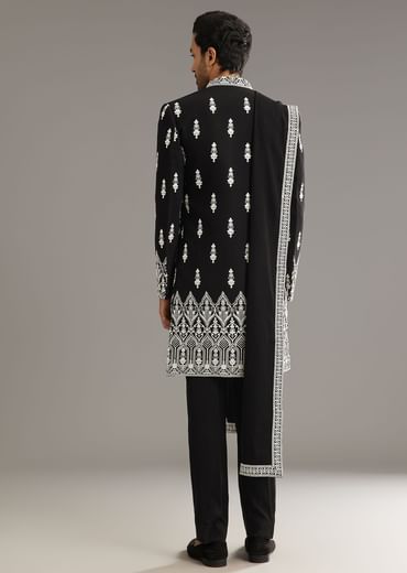 Black Indo Western Set With Embroidery On Japanese Fabric