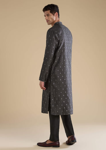 Black Jacquard Textured Mens Kurta and Pant Set