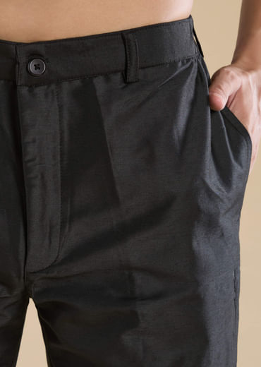 Black Jacquard Textured Mens Kurta and Pant Set