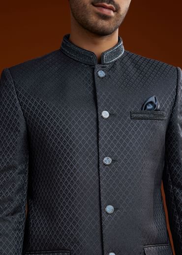 Blue Jodhpuri Suit With Cutdana Embroidery