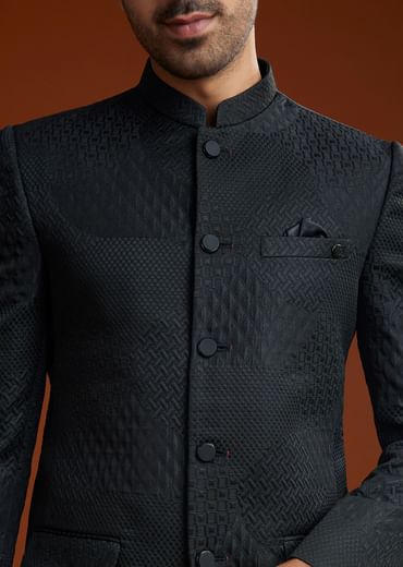 Black Jodhpuri Suit With Minimalist Design
