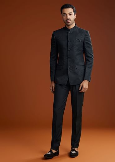 Black Jodhpuri Suit With Minimalist Design