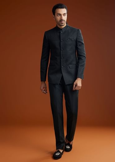 Black Jodhpuri Suit With Minimalist Design