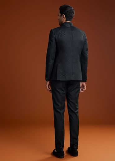 Black Jodhpuri Suit With Minimalist Design