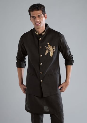 Black Kurta Jacket Set With Zardosi Hand Work