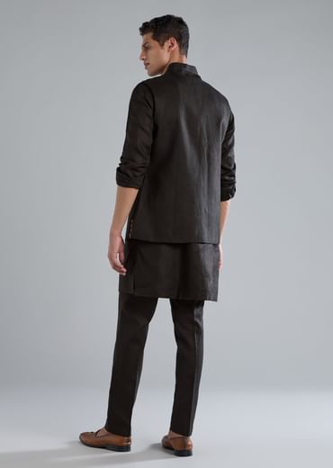 Black Kurta Jacket Set With Zardosi Hand Work