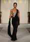 Black Lycra Corset And Detachable Drape Saree With Kundan Embroidery