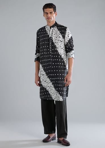 Black Modal Kurta Set With Bandhani And Shibori Prints
