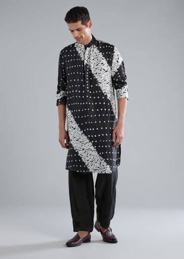 Black Modal Kurta Set With Bandhani And Shibori Prints