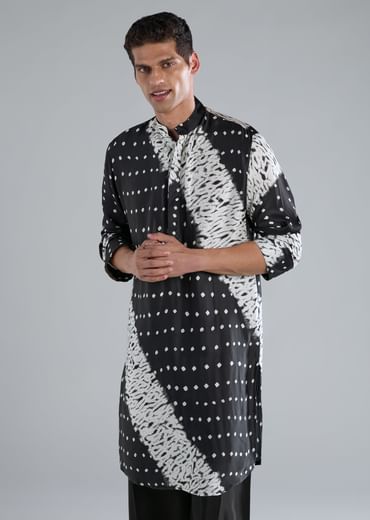 Black Modal Kurta Set With Bandhani And Shibori Prints
