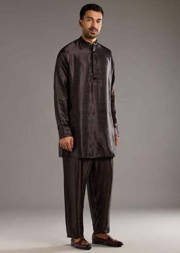 Black Modal Linen Kurta Jacket Set For Men With Hand Block Ajrakh Print Black Modal Linen Kurta Jacket Set For Men With Hand Block Ajrakh Print
