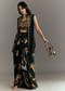 Black Muslin Croptop Set With Floral Printed Skirt Jacket