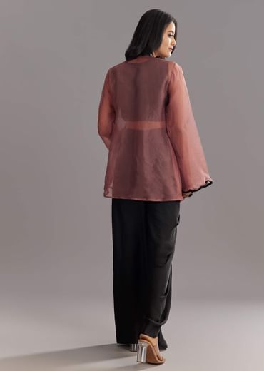 Black Organza Jacket and Satin Dhoti Palazzo Set With Zardosi Embroidery
