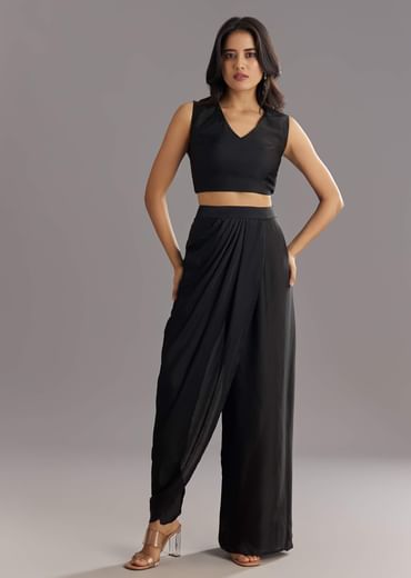 Black Organza Jacket and Satin Dhoti Palazzo Set With Zardosi Embroidery
