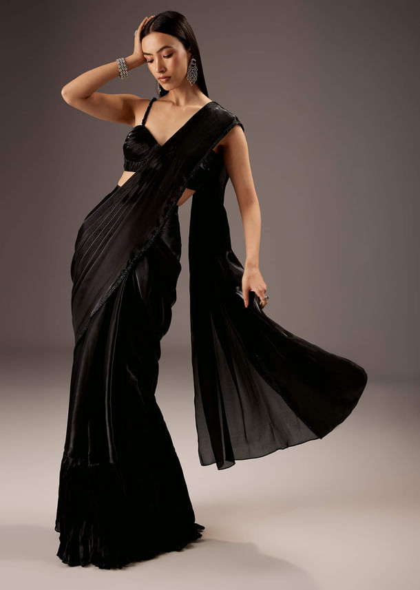 Black Organza Ready Pleated Saree Black Organza Ready Pleated Saree
