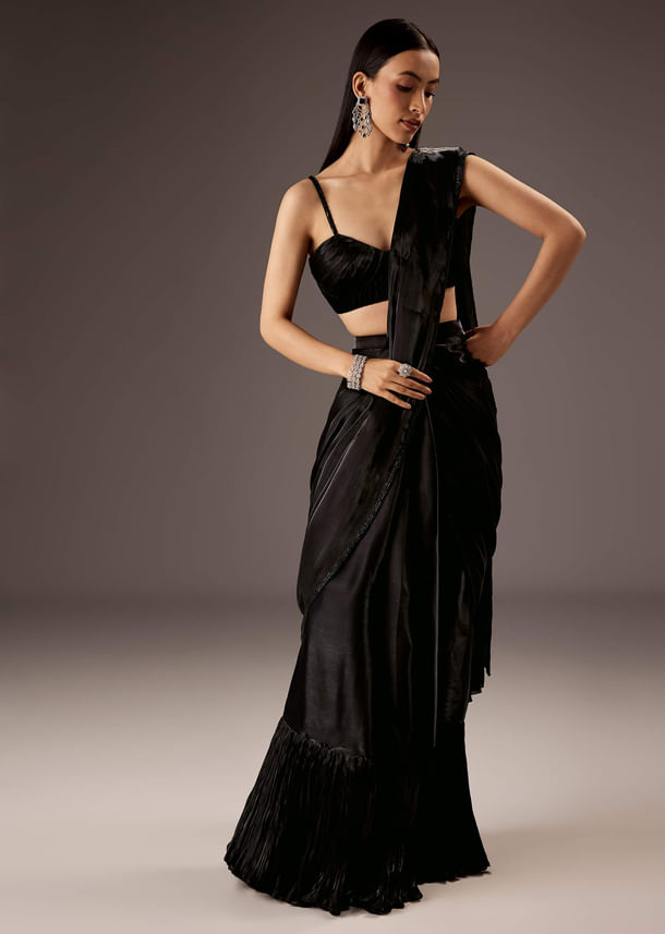 Black Organza Ready Pleated Saree Black Organza Ready Pleated Saree