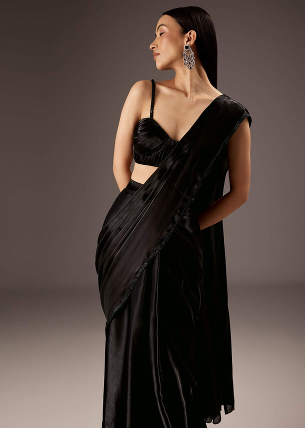 Black Organza Ready Pleated Saree Black Organza Ready Pleated Saree