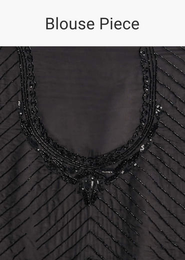 Black Organza Saree With Beaded Geometric Embroidery