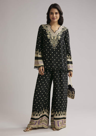 Black Printed Co Ord Set With Kurta And Palazzo