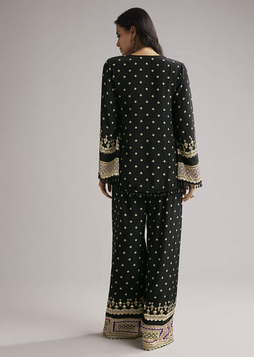 Black Printed Co Ord Set With Kurta And Palazzo