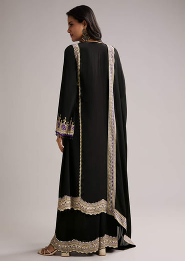 Black Printed Kurta Palazzo Set With Dupatta