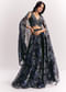 Black Printed Mirror Work Lehenga Choli Set In Organza Tissue