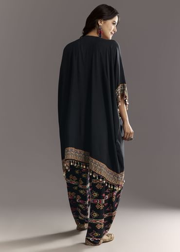 Black Printed Muslin Kurta Dhoti Set