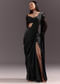 Black Ready Drape Slit Saree With Full Sleeve Blouse