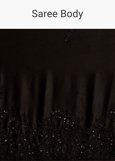 Black Satin Chinon Saree With Heavy Hand Embroidery