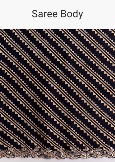 Black Satin Saree With Lehariya Print And Mirror Sequins Zari Embroidery