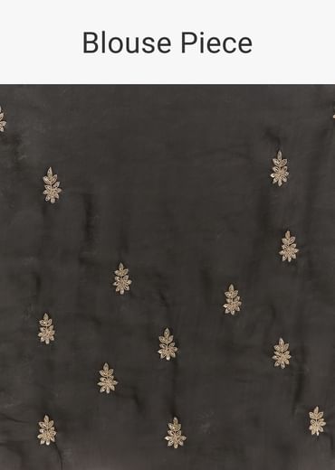Black Satin Saree With Zardosi Sequins And Scallop Border
