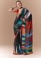 Black Satin Striped Printed Saree with Blouse Fabric
