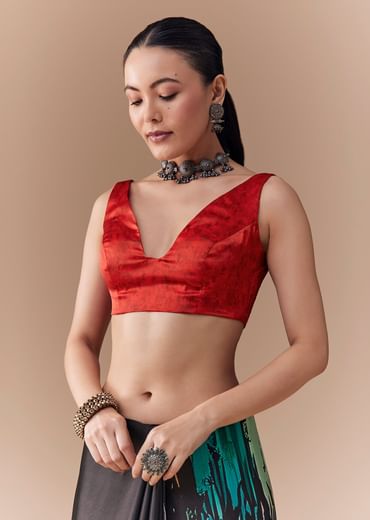 Black Satin Striped Printed Saree with Blouse Fabric