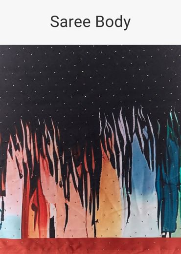 Black Satin Striped Printed Saree with Blouse Fabric