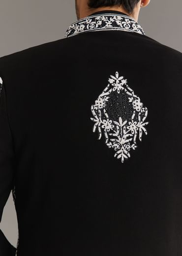 Black Sequin Jaal Embroidered Indo Western Set