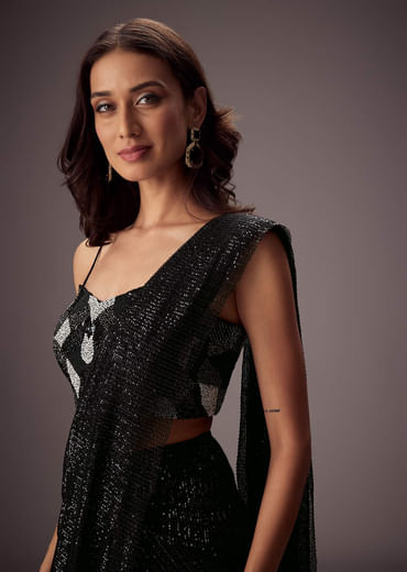 Black Shimmer Saree With Richly Hand Embroidered Blouse