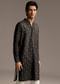 Black Silk Designer Kurta For Men With Buta Print