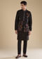 Black Silk Embroidered Mens Jacket Kurta and Pant Set