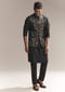 Black Silk Kurta Jacket Set For Men With Heavy Embroidery