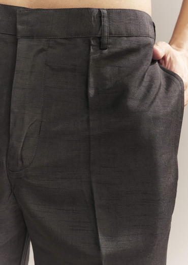 Black Silk Kurta Jacket Set For Men With Heavy Embroidery