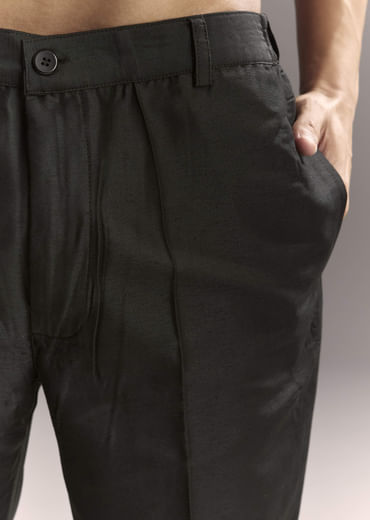 Black Silk Kurta Jacket Set For Men With Heavy Hand Work