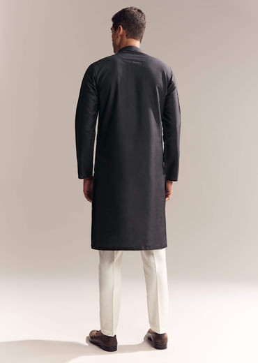 Black Silk Kurta Set For Men With Zardosi And Aari Work