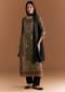 Black Silk Kurta Set With Floral Print And Hand Embroidery