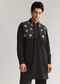 Black Suiting Cutdana Sequins Floral Kurta Jacket Set