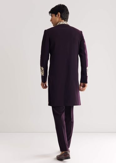 Black Suiting Indo Western With Floral Thread Embroidery