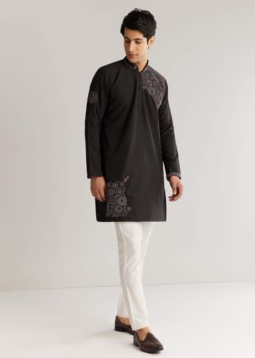 Black Suiting Sequin Resham Threadwork Kurta Set